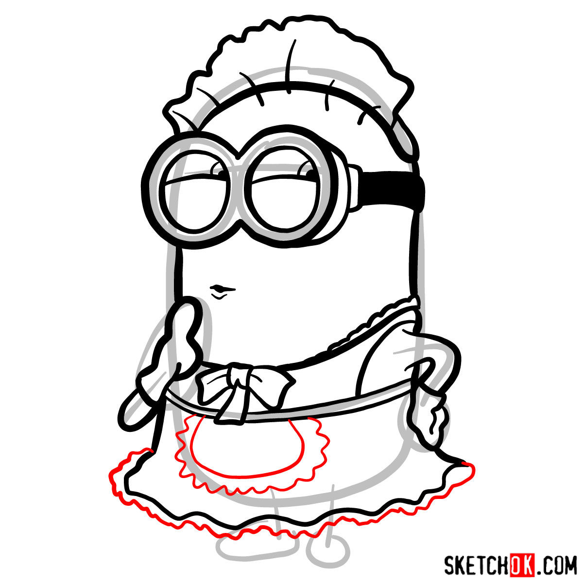 How to draw minion Phil in maid suit - step 09
