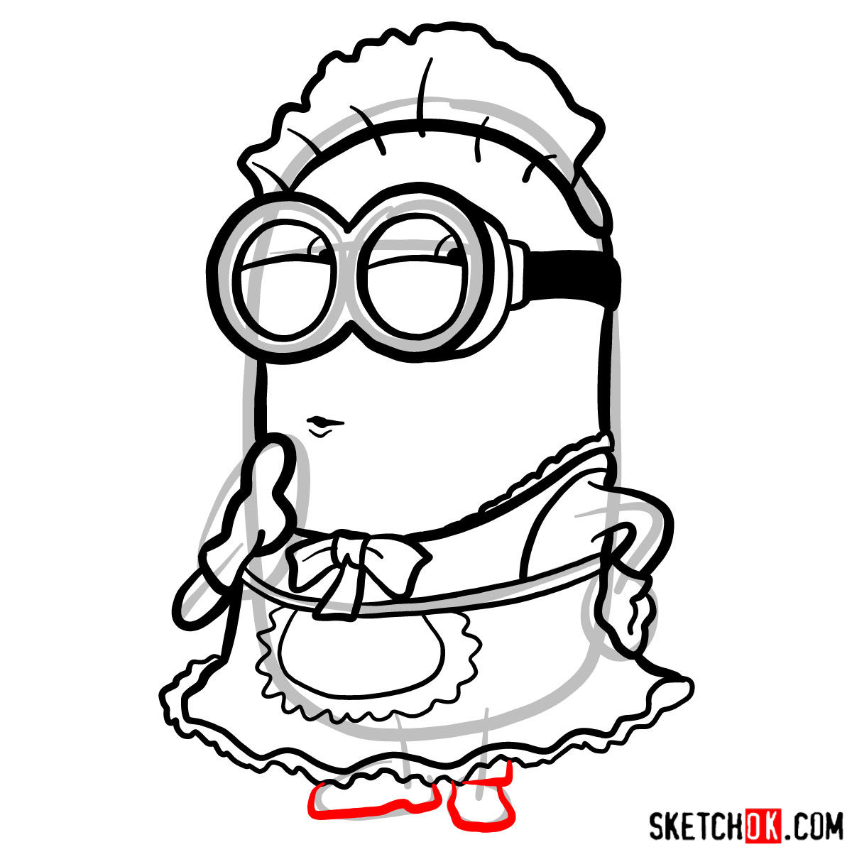 How to draw minion Phil in maid suit - step 10