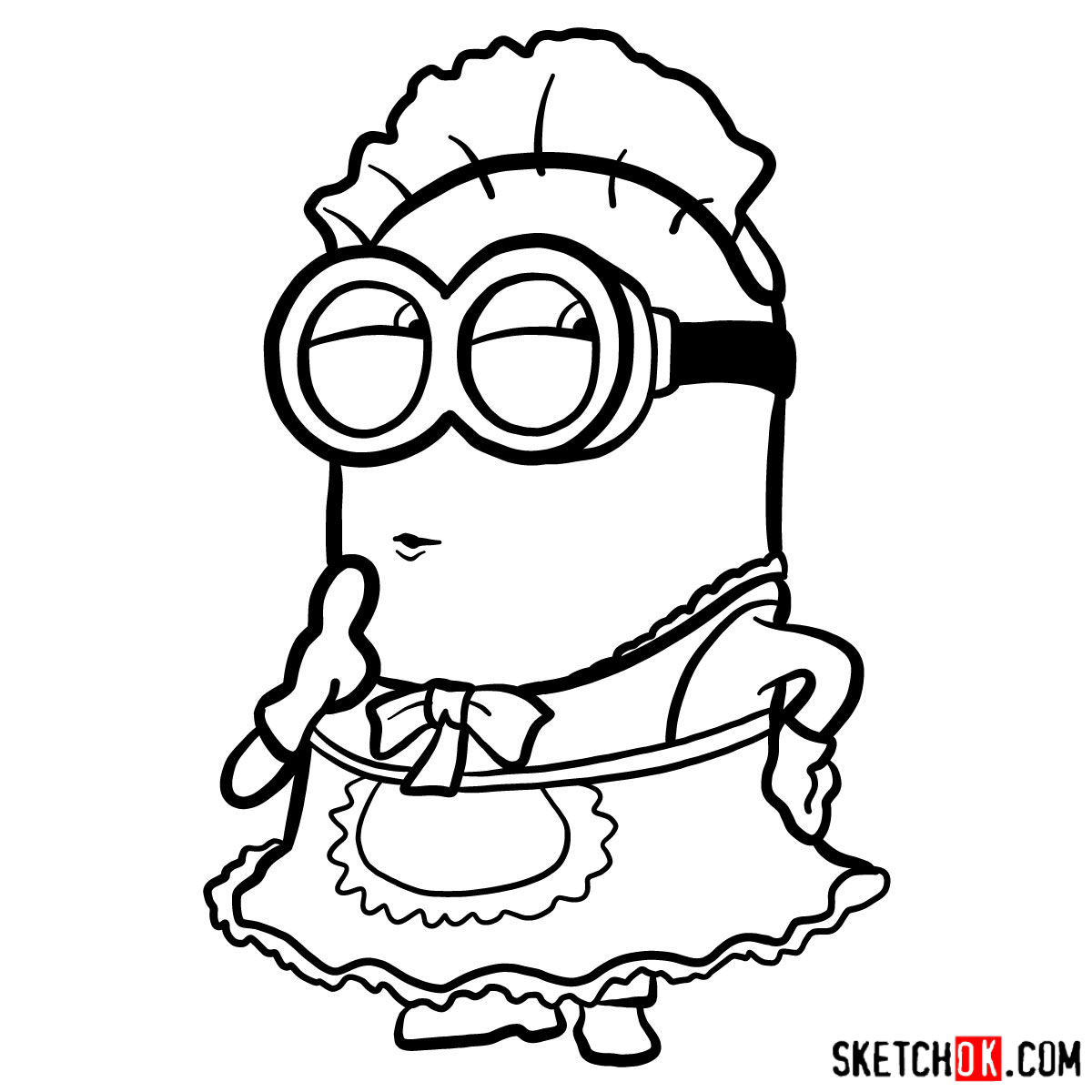 How to draw minion Phil in maid suit - step 11