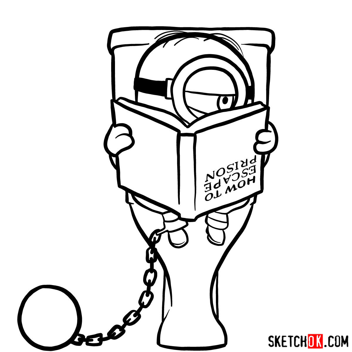 How to draw minion in the toilet reading a book - step 11