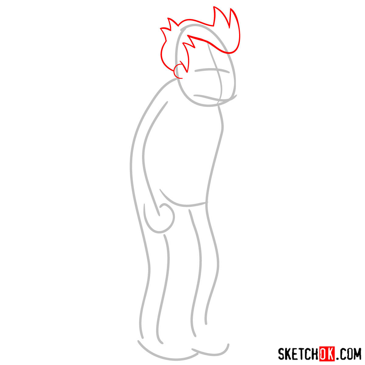 How to draw Philip J. Fry step by step - step 02