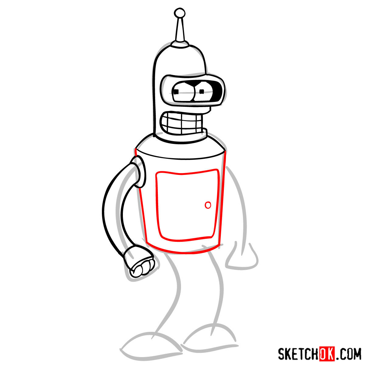 How to draw Bender Rodríguez - step 07