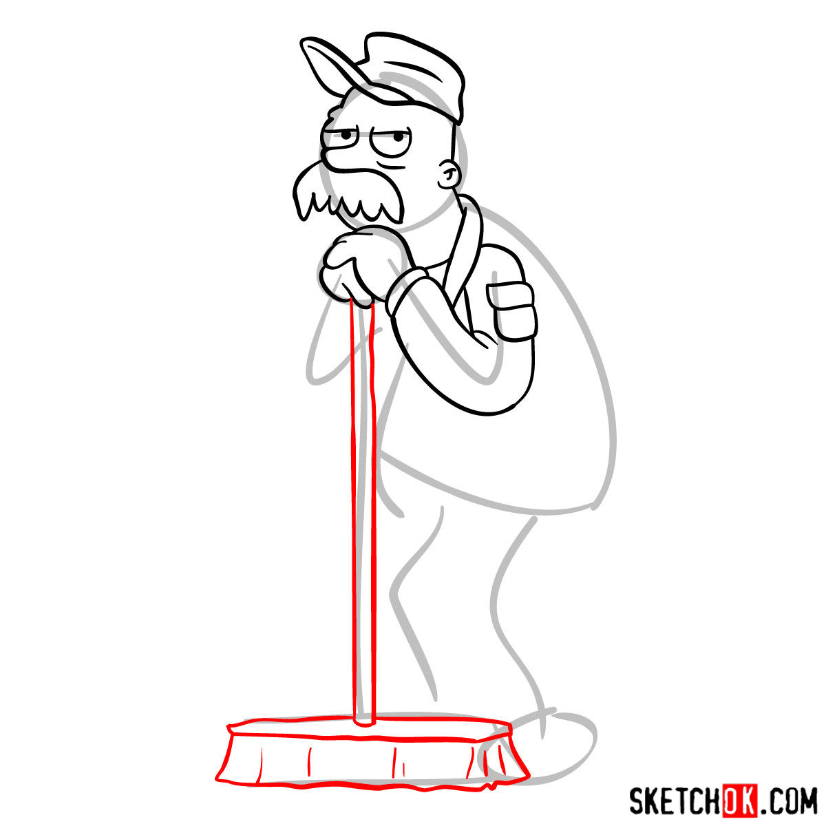 How to draw Scruffy the janitor - step 08