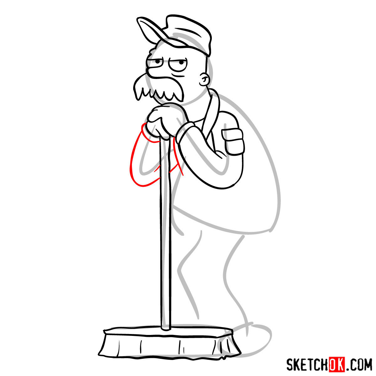 How to draw Scruffy the janitor - step 09