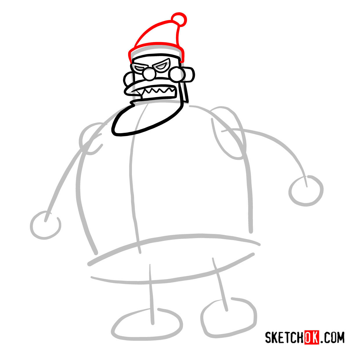 How to draw Robot Santa Claus - step 04