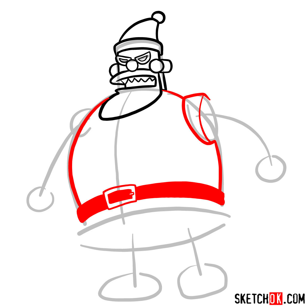 How to draw Robot Santa Claus - step 05