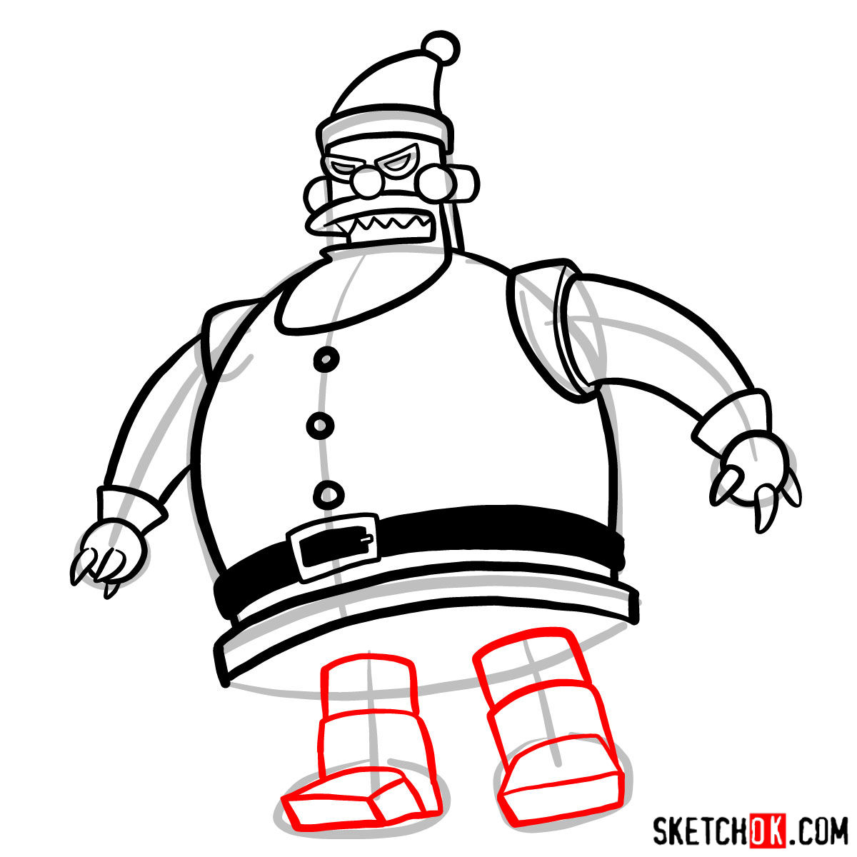 How to draw Robot Santa Claus - step 09
