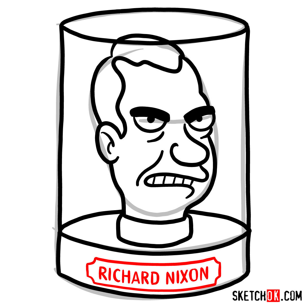 How to draw president Nixon's head - step 08