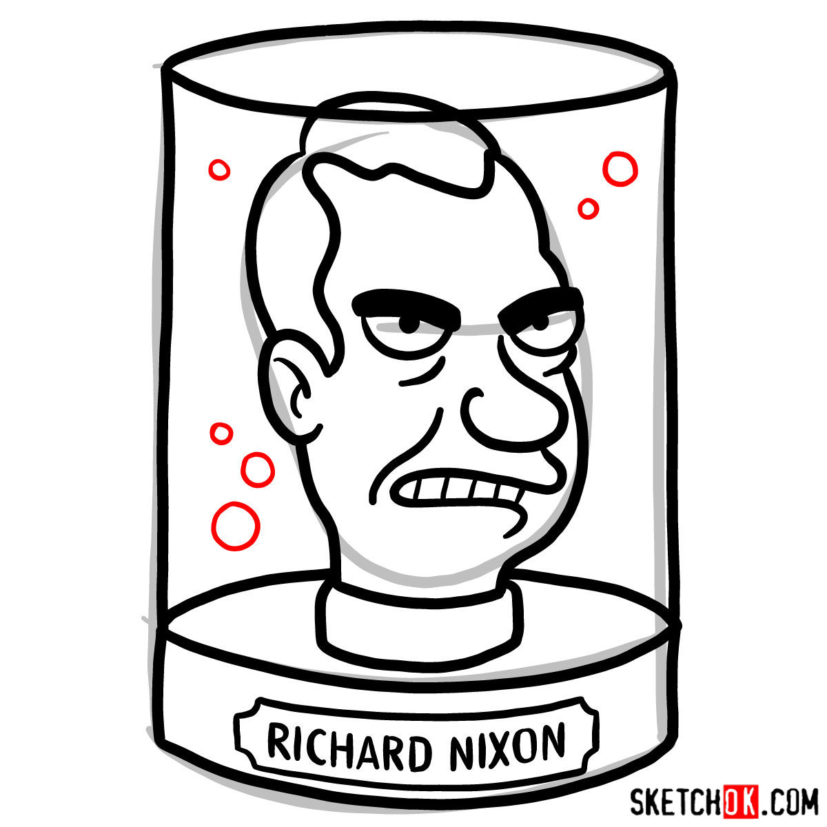 How to draw president Nixon's head - step 09