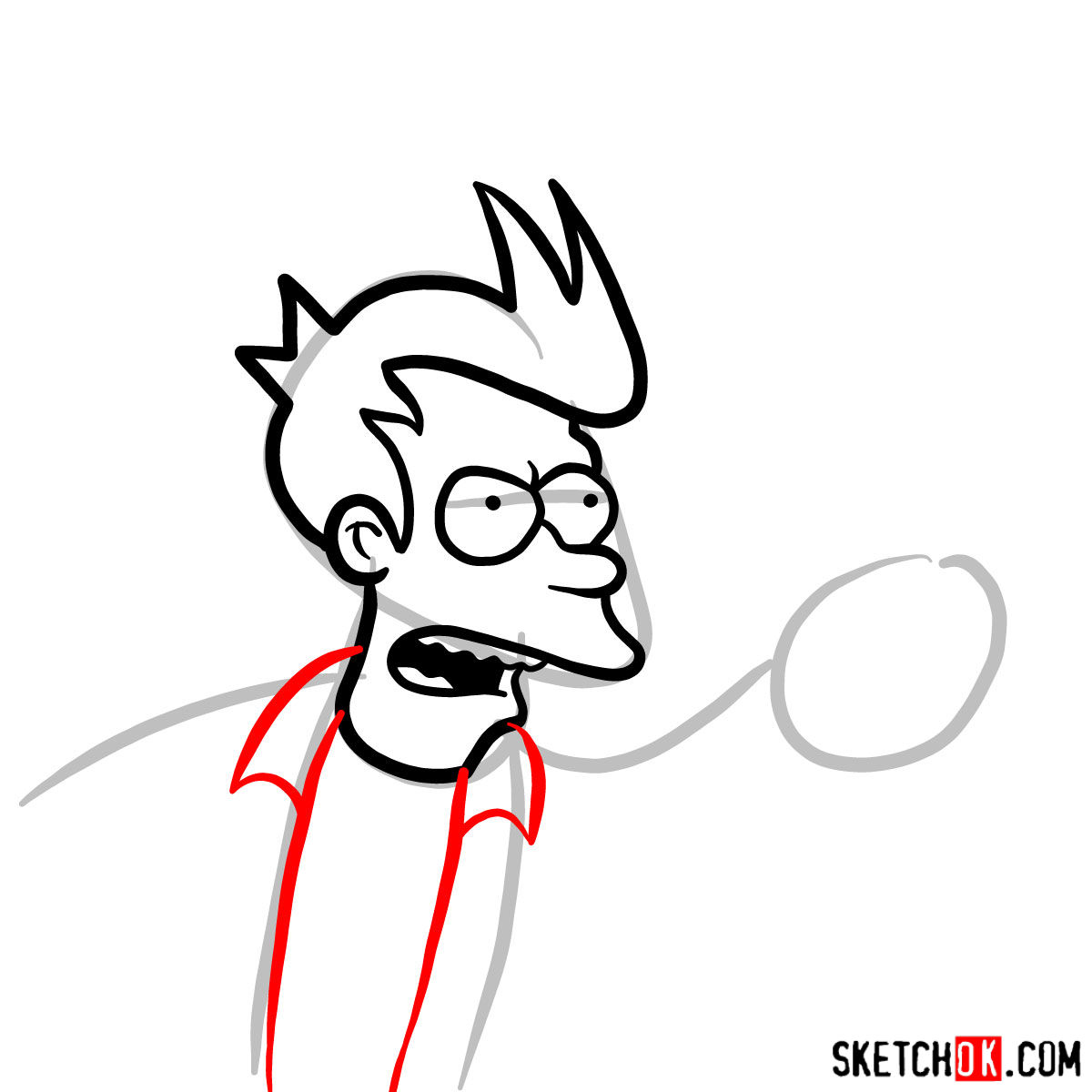 Futurama: how to draw Fry (shut up and take my money) - step 05