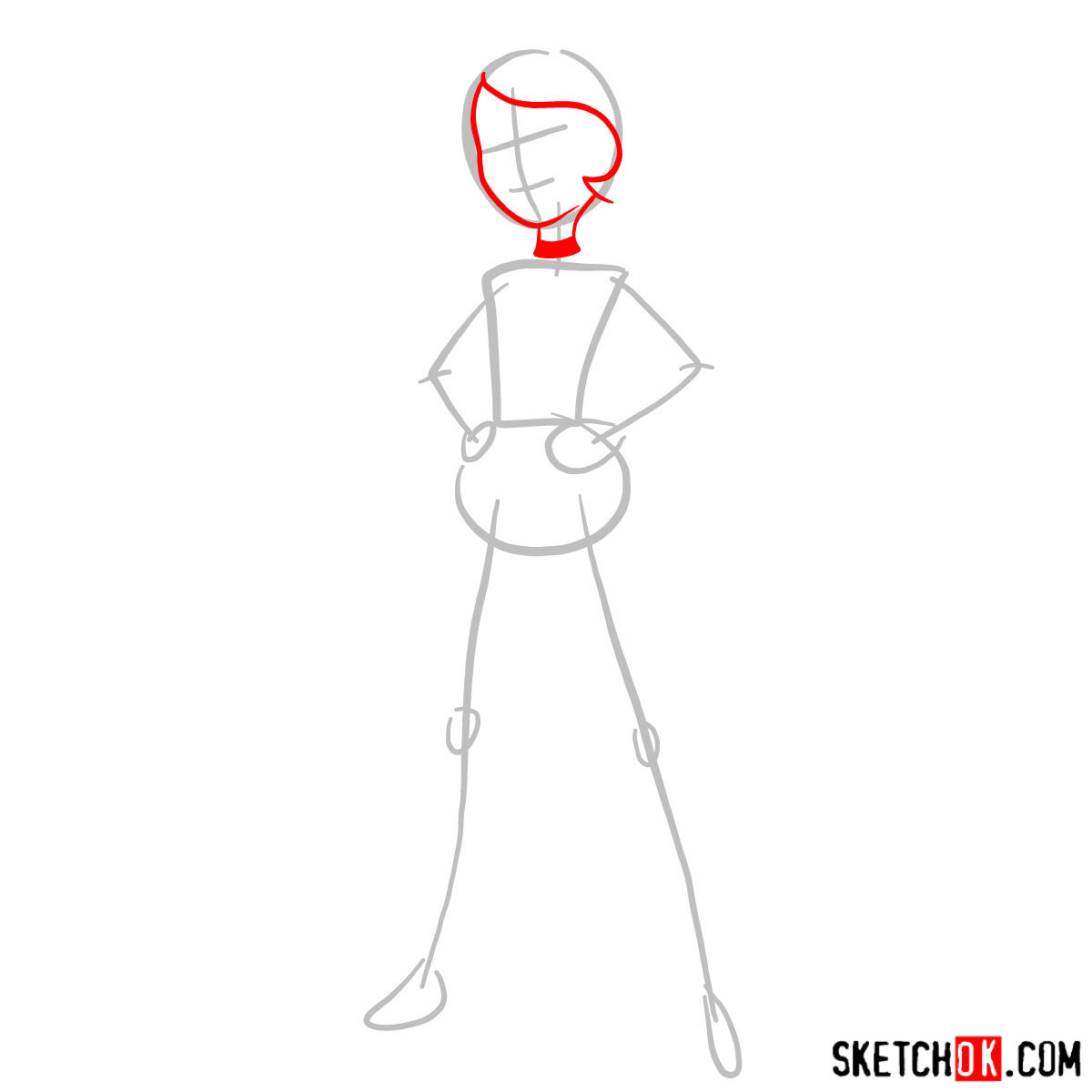How to draw Elastigirl from The Incredibles - step 02