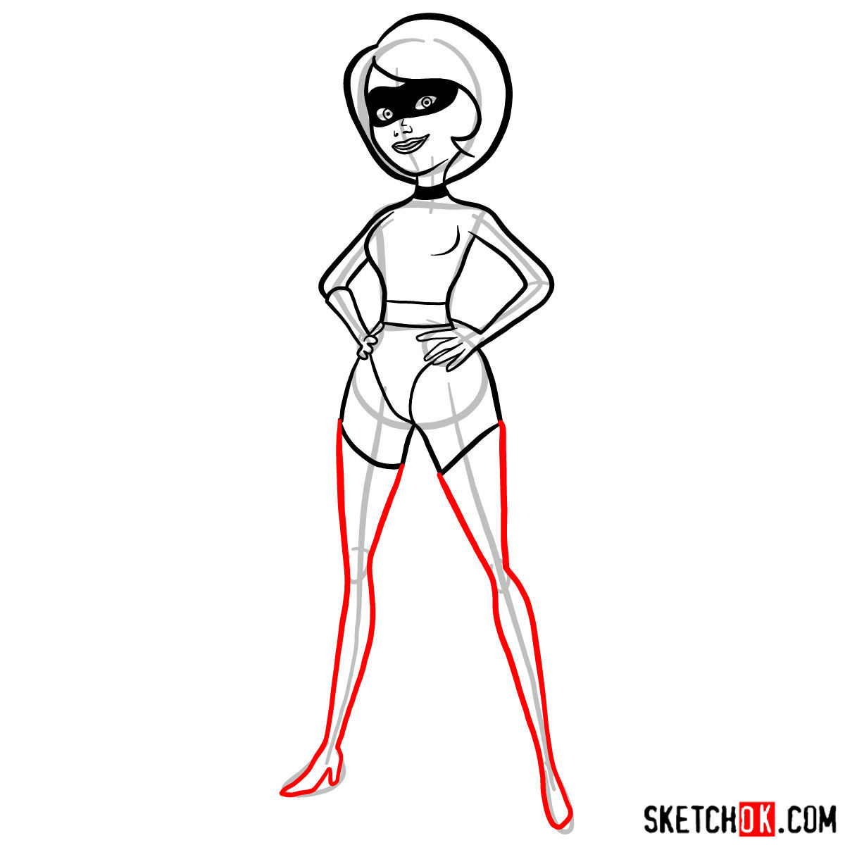How to draw Elastigirl from The Incredibles - step 10