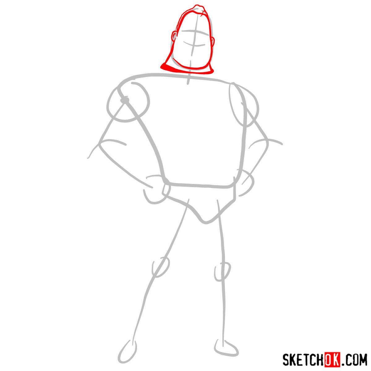 How to draw Bob Parr (Mr. Incredible) - step 02