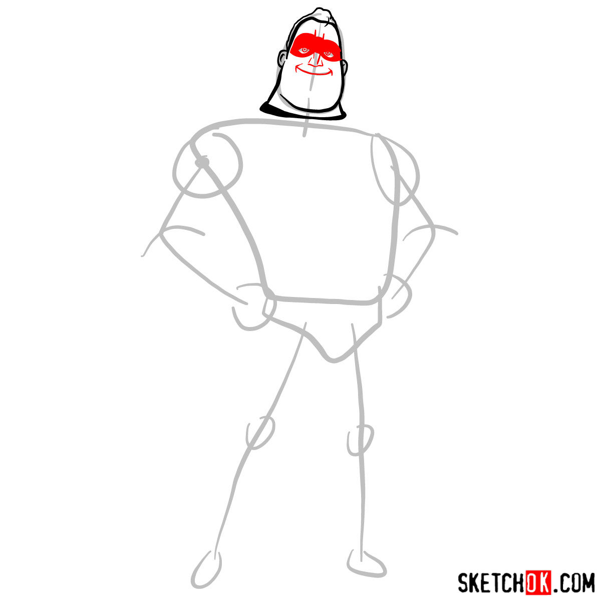How to draw Bob Parr (Mr. Incredible) - step 03