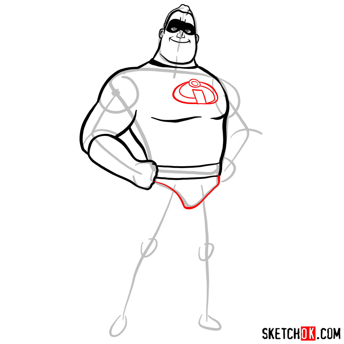 How to draw Bob Parr (Mr. Incredible) - step 06