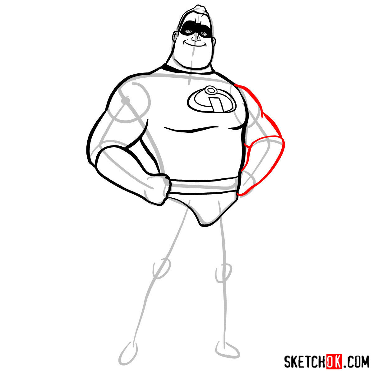 How to draw Bob Parr (Mr. Incredible) - step 07