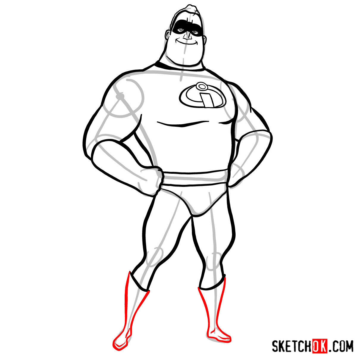 How to draw Bob Parr (Mr. Incredible) - step 09