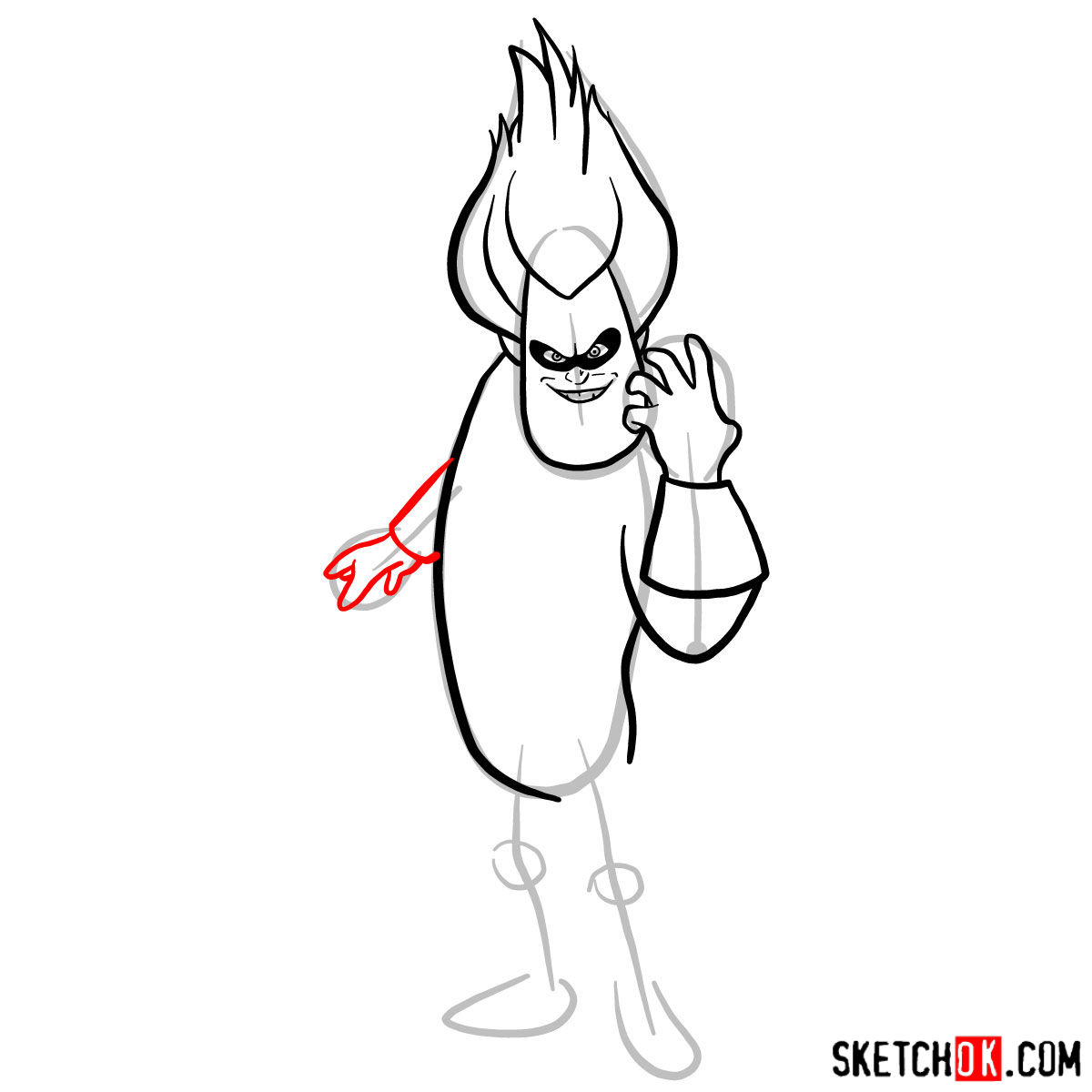 How to draw Buddy Pine (Syndrome) from The Incredibles - step 08