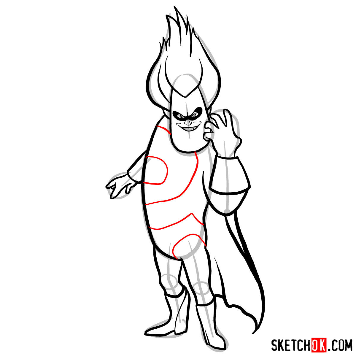 How to draw Buddy Pine (Syndrome) from The Incredibles - step 12
