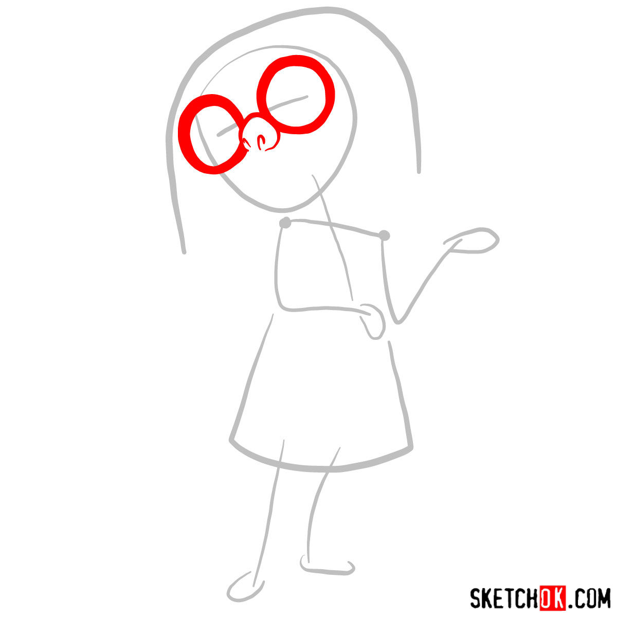 How to draw Edna Mode from The Incredibles - step 02