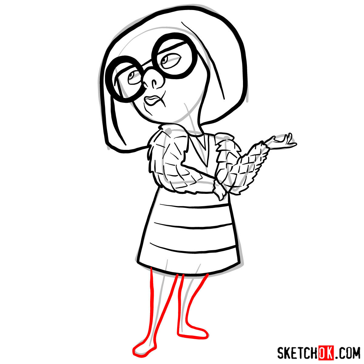 How to draw Edna Mode from The Incredibles - step 11