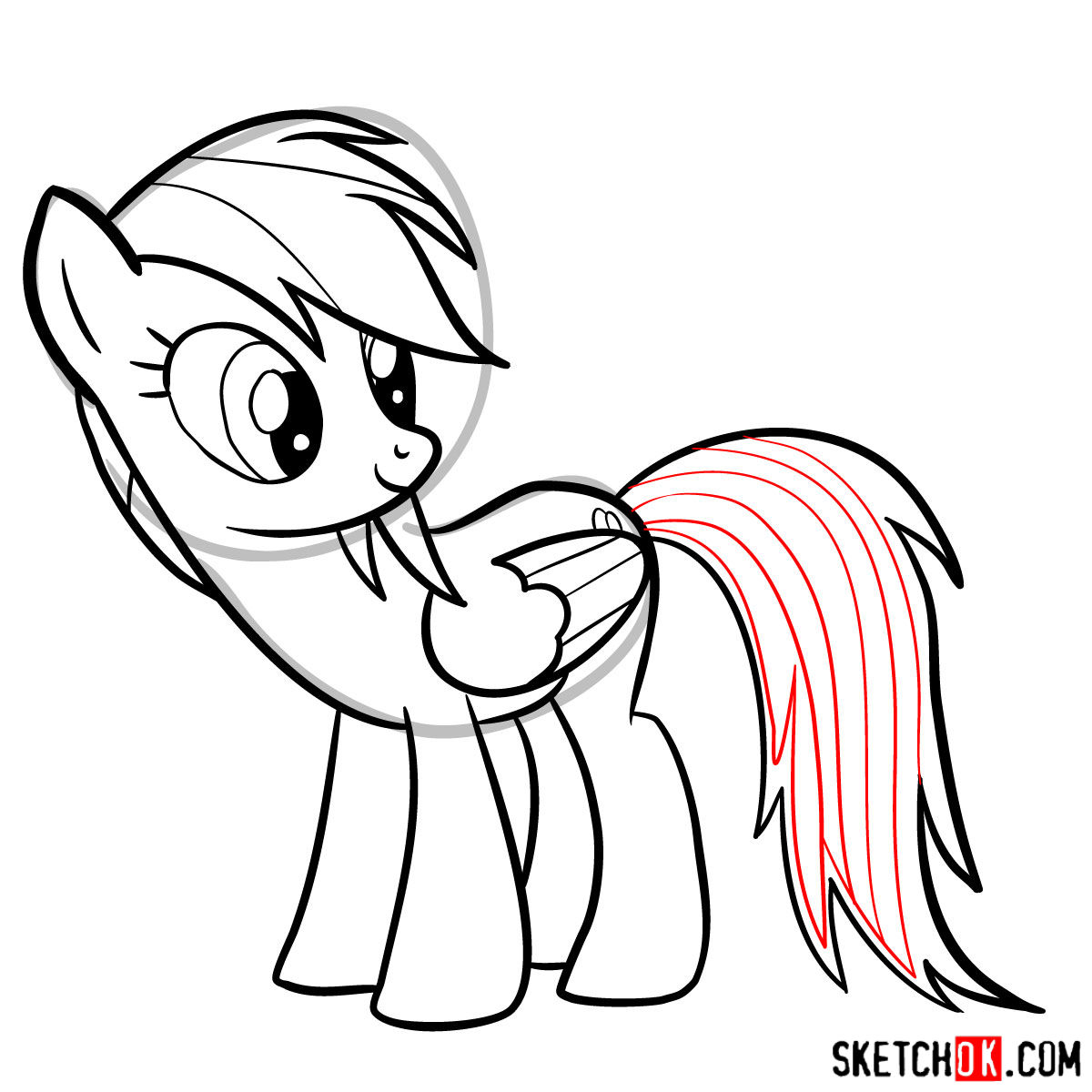 How to draw Rainbow Dash pony - step 12