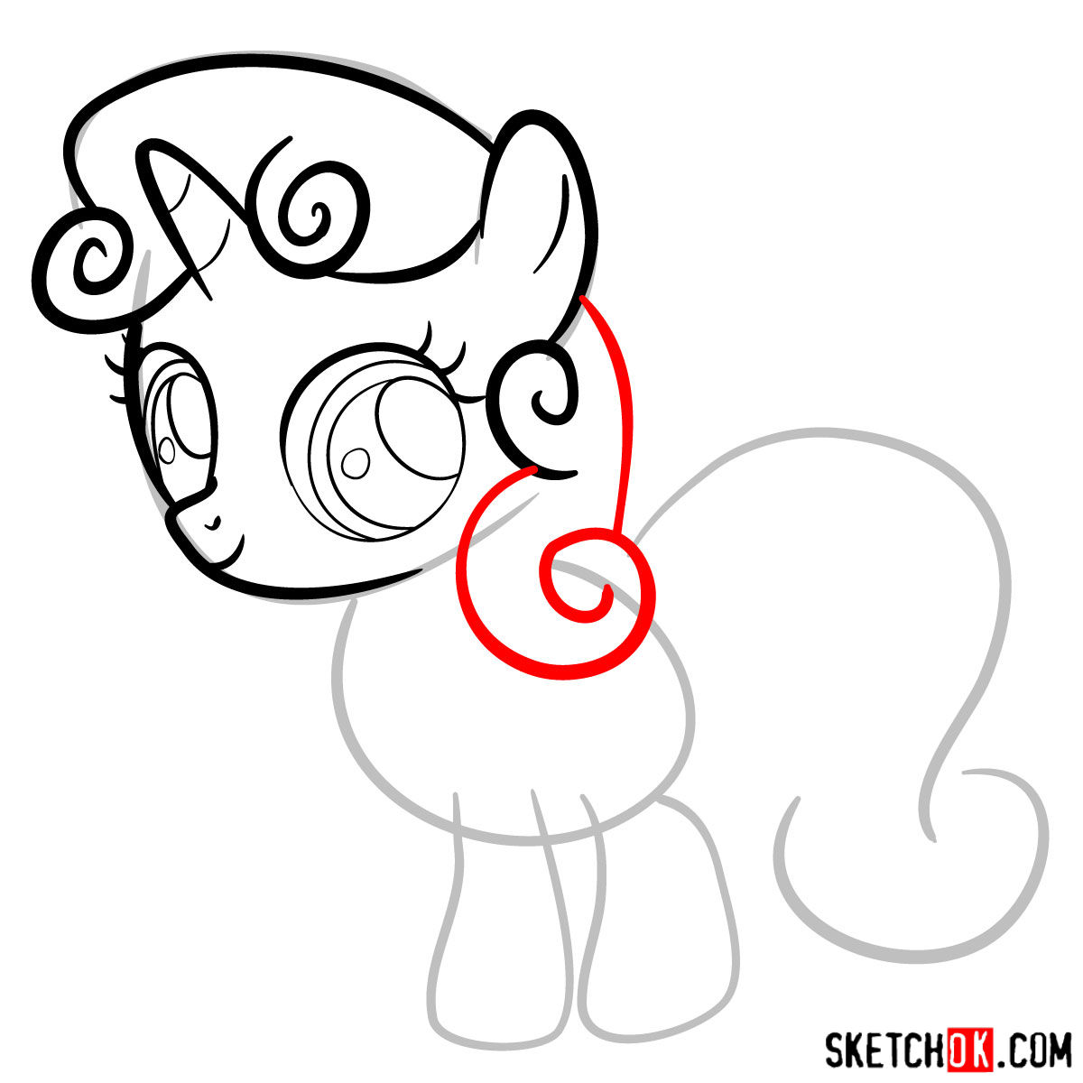 How to draw Sweetie Belle unicorn pony -  step 06