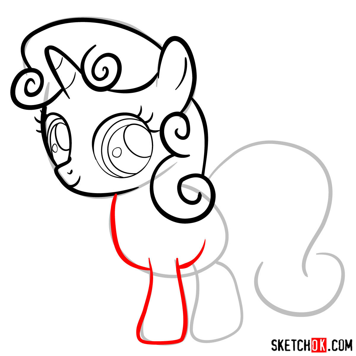 How to draw Sweetie Belle unicorn pony - step 07