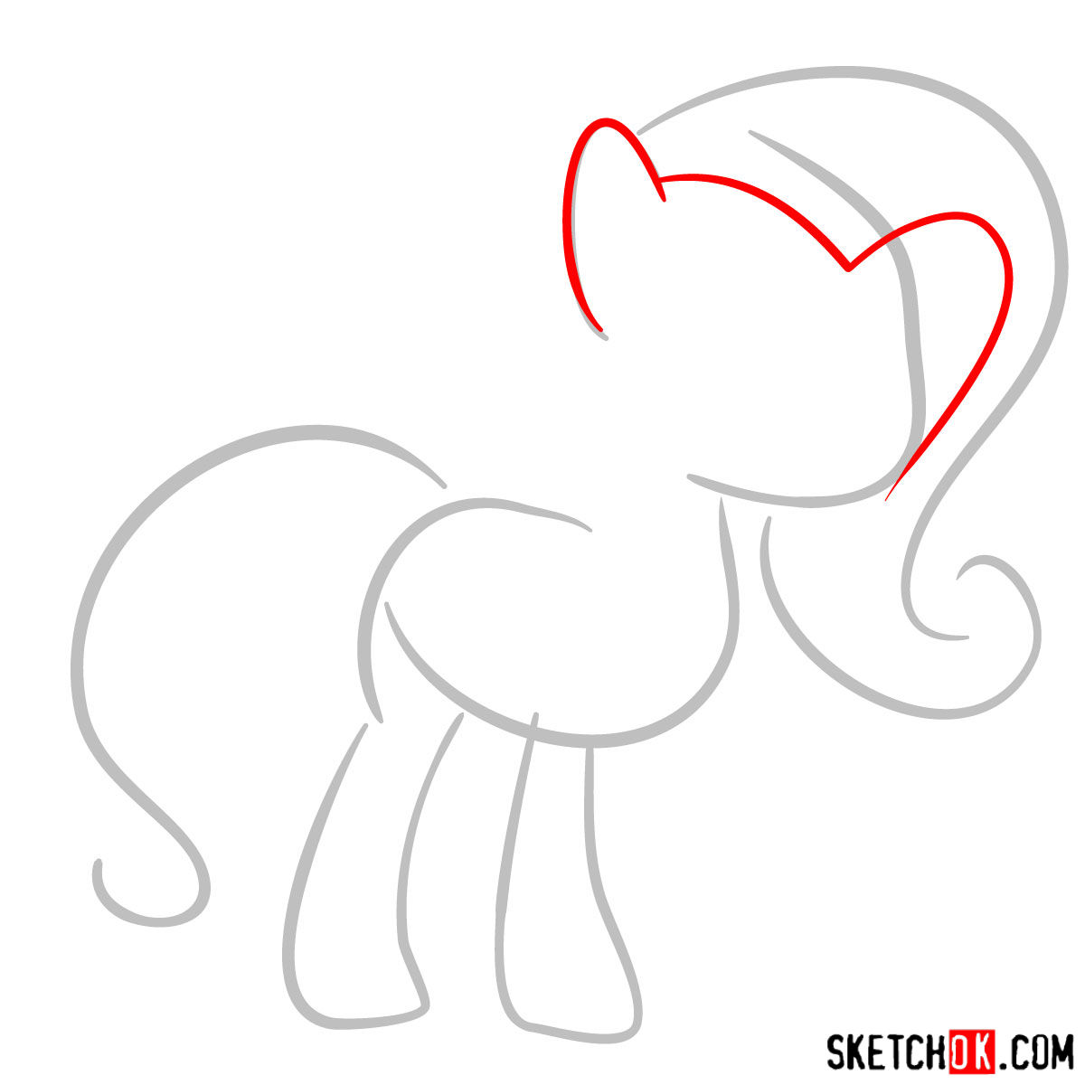 How to draw Fluttershy pegasus pony - step 02