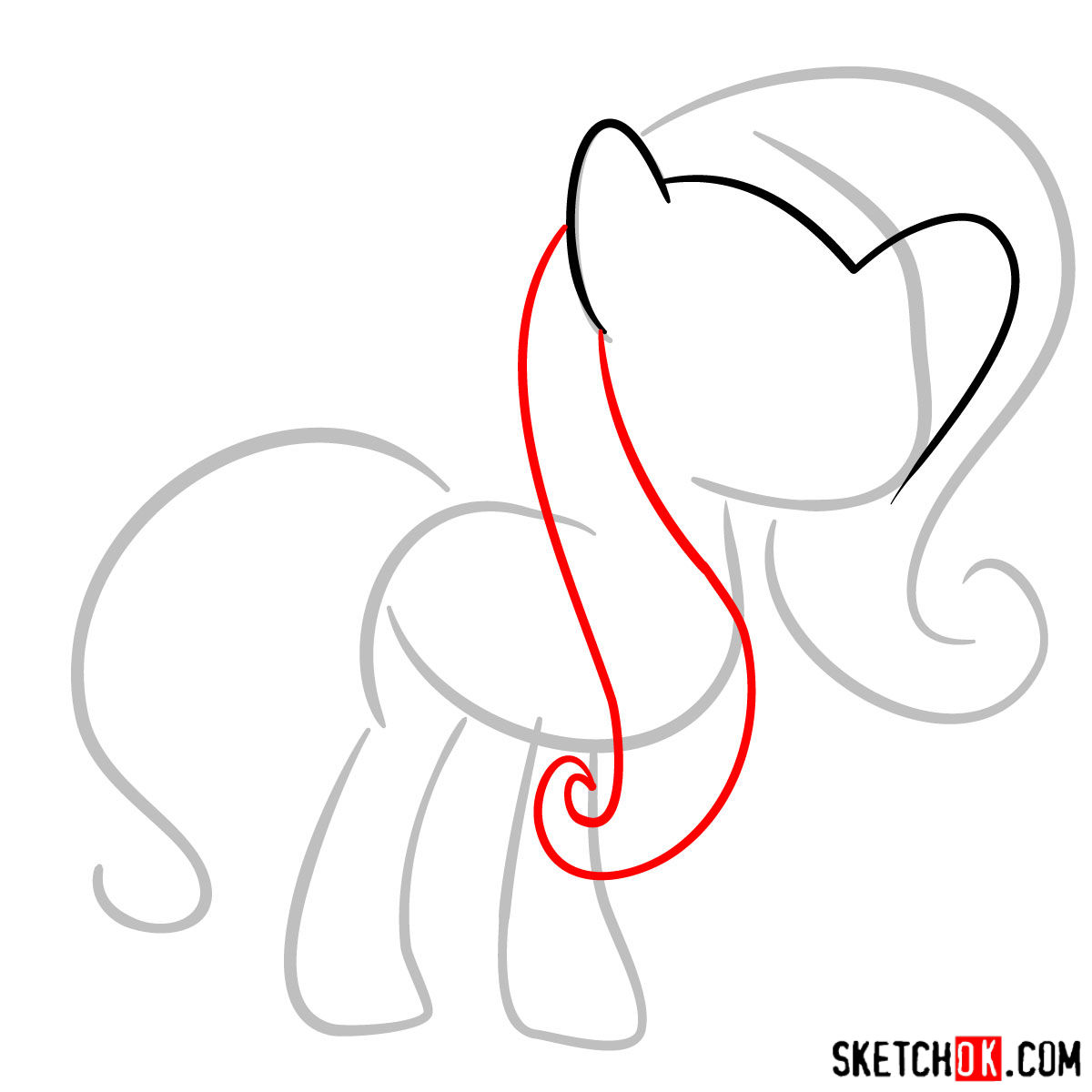 How to draw Fluttershy pegasus pony - step 03