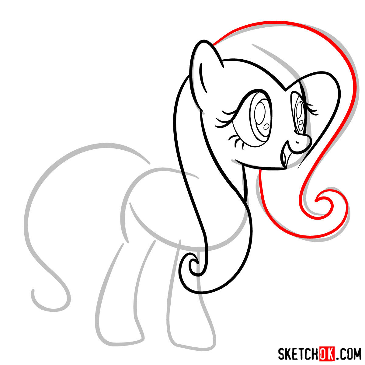 How to draw Fluttershy pegasus pony -  step 06
