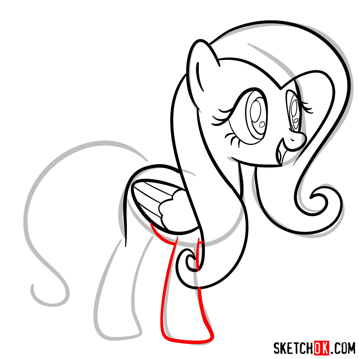 How to draw Fluttershy pegasus pony - step 08