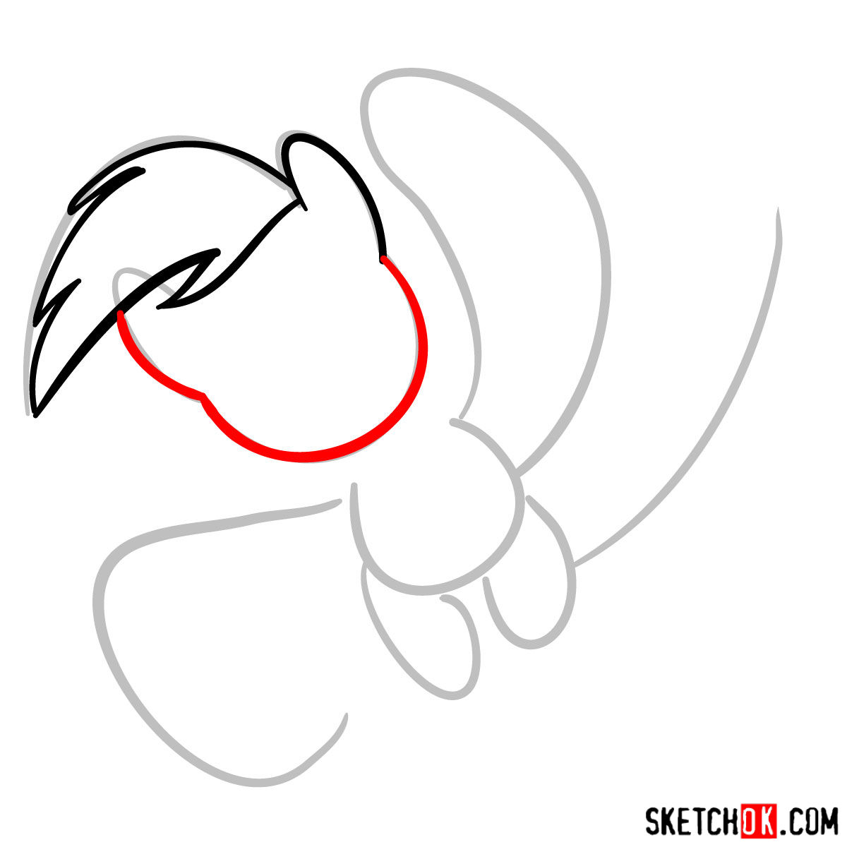 How to draw Rainbow Dash in a flight - step 03