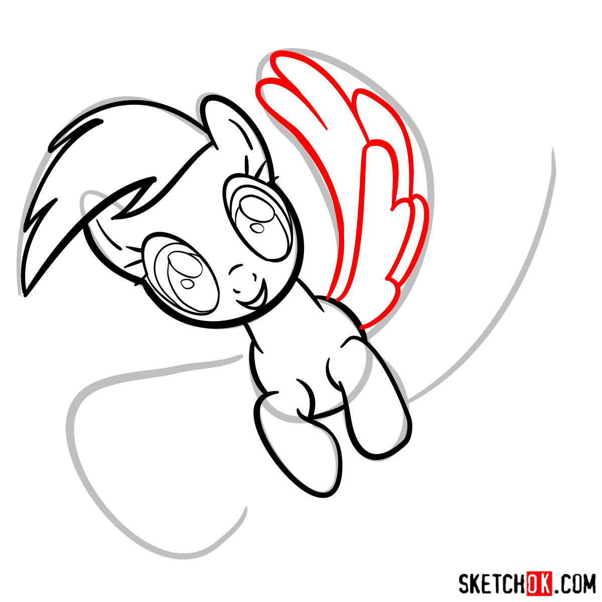 How to draw Rainbow Dash in a flight - step 07