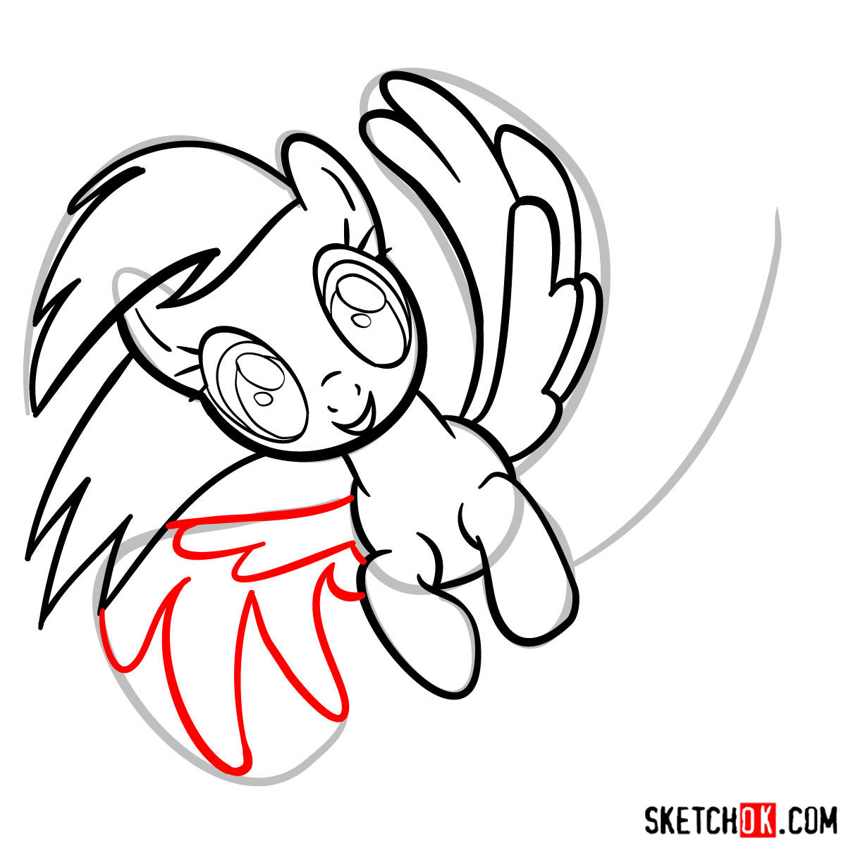 How to draw Rainbow Dash in a flight - step 09