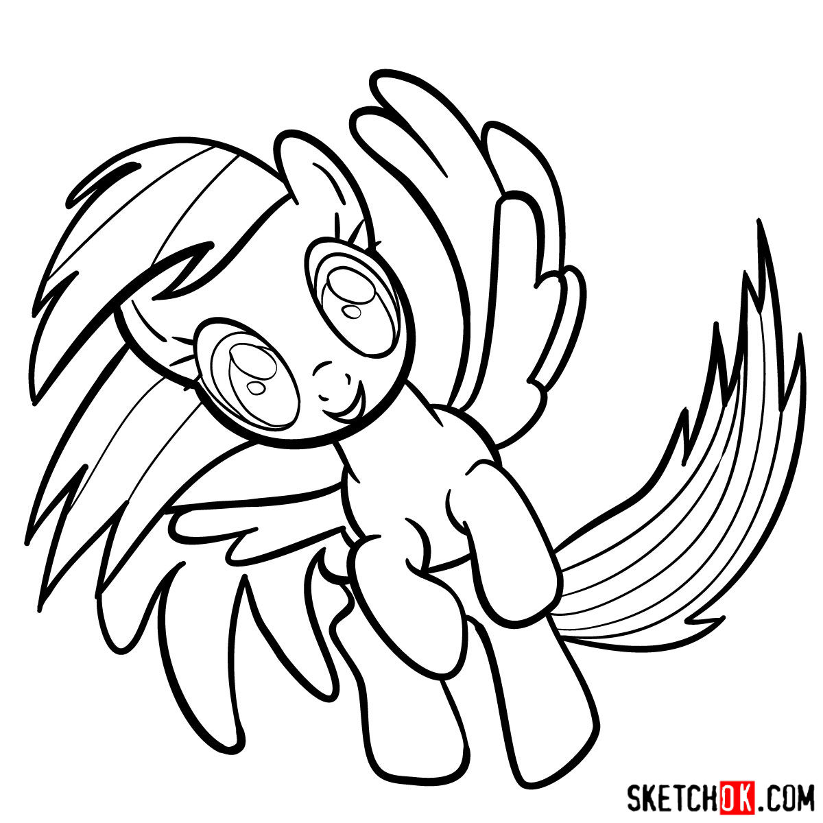 How to draw Rainbow Dash in a flight - step 13
