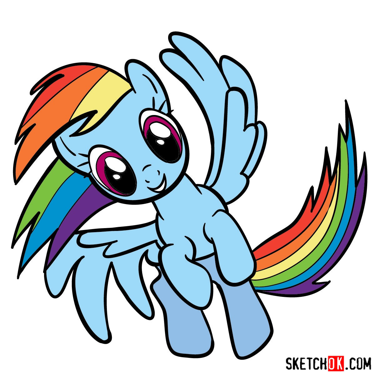 How to draw Rainbow Dash in a flight