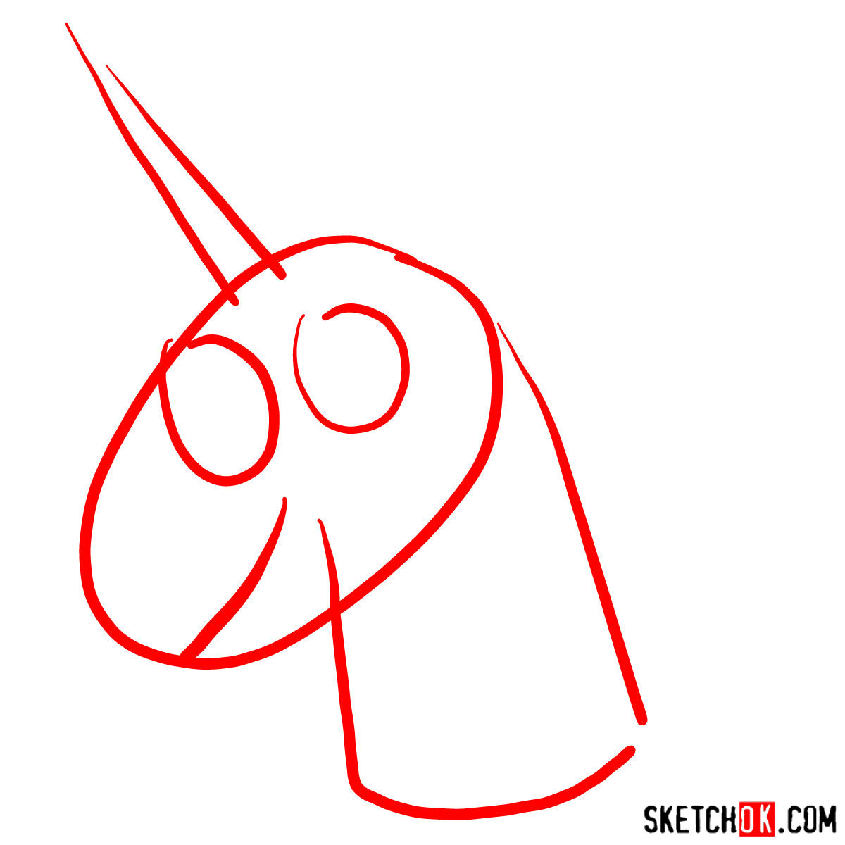 How to draw Flying Pony Head - step 01