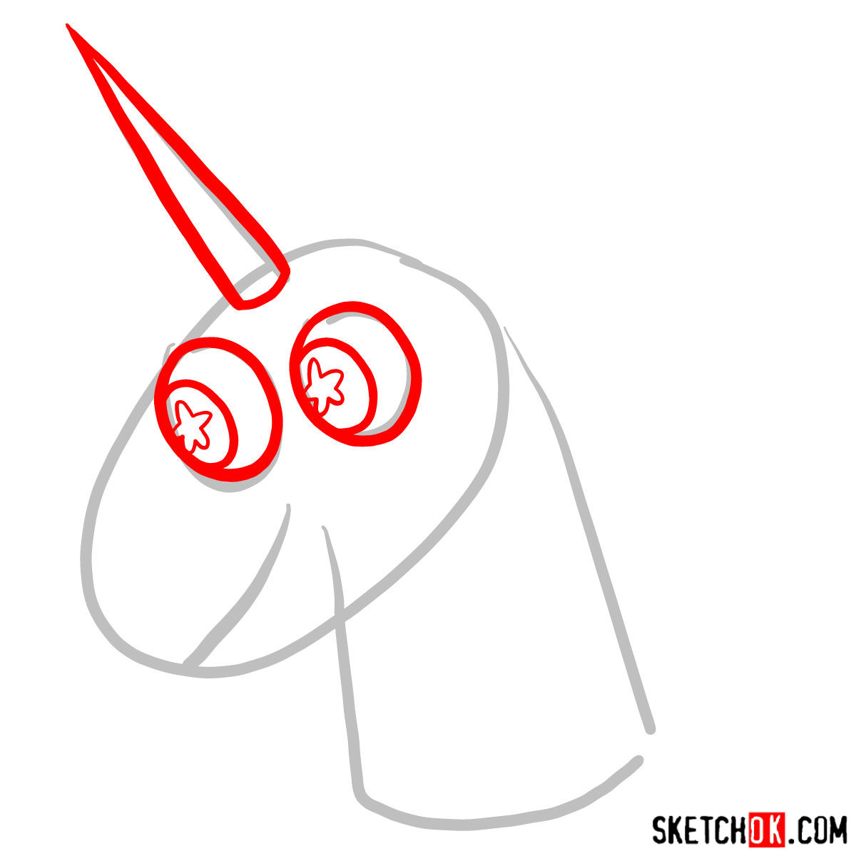 How to draw Flying Pony Head - step 02