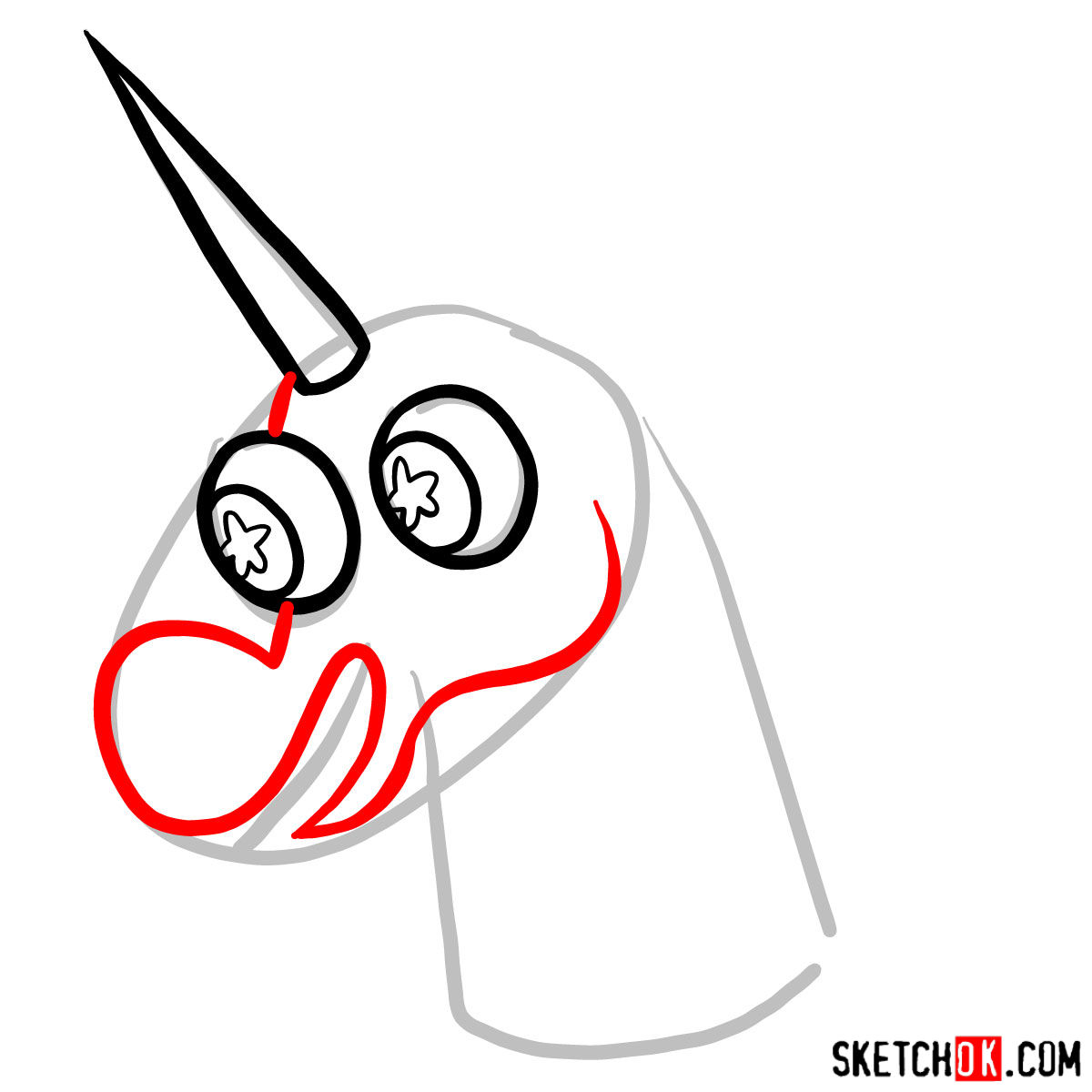 How to draw Flying Pony Head - step 03