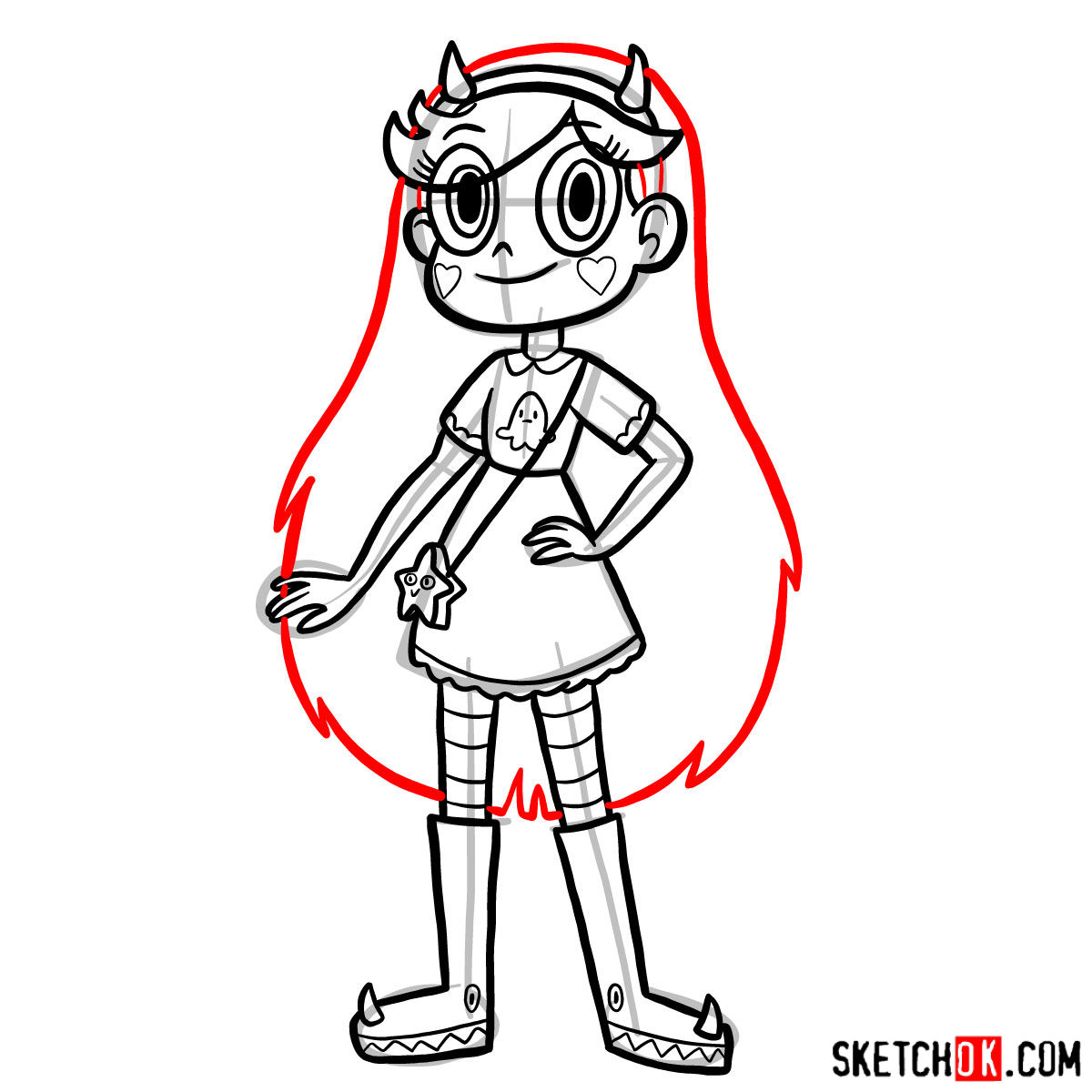 Step-by-step drawing guide of Star Butterfly.