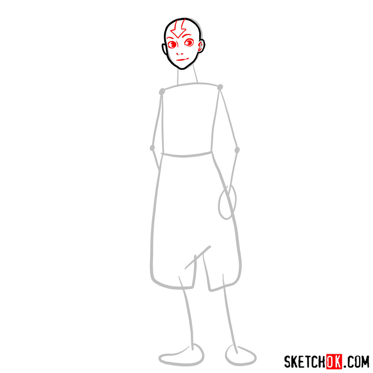 How to draw Avatar Aang in full growth - step 03