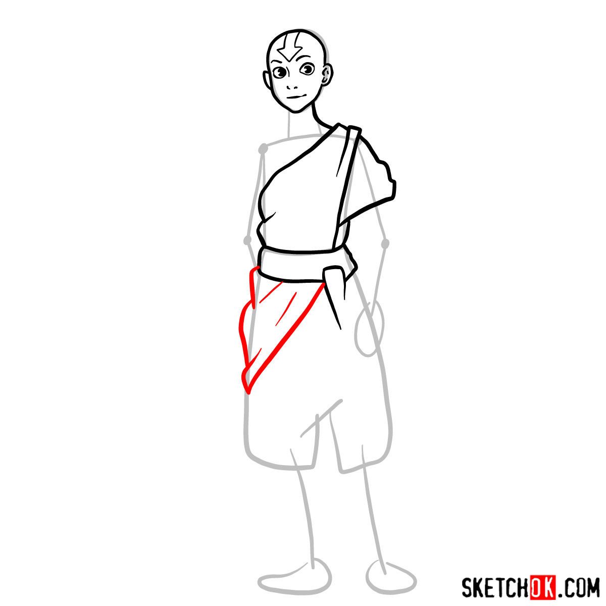 How to draw Avatar Aang in full growth - step 06