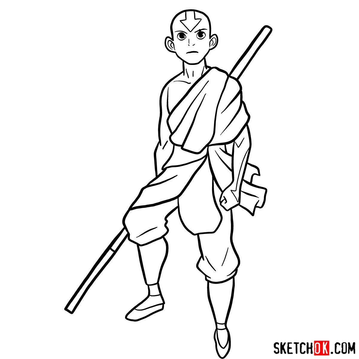 How to Draw Aang from Avatar in Full Growth | SketchOk