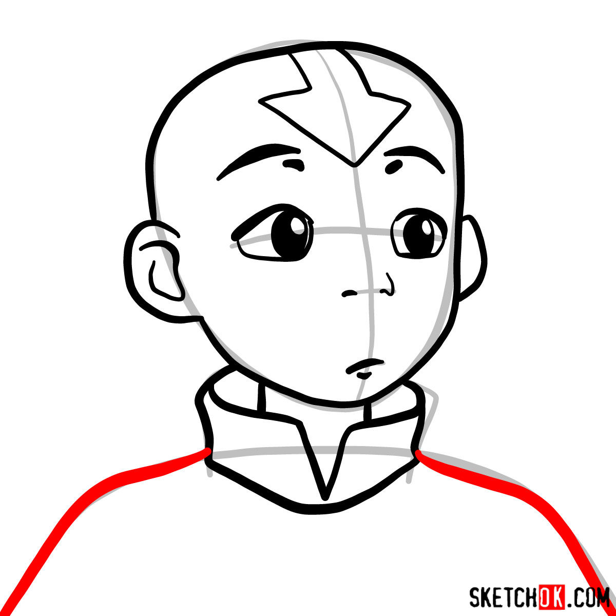 How to draw Aang's face - step 05