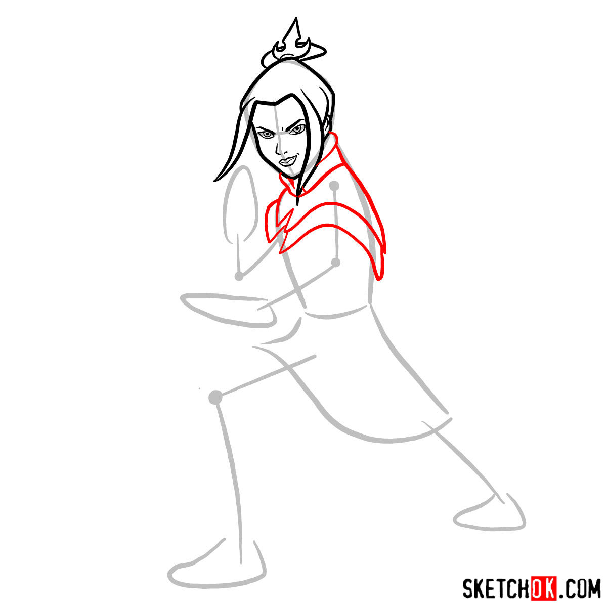 How to draw Azula in battle rack - step 05