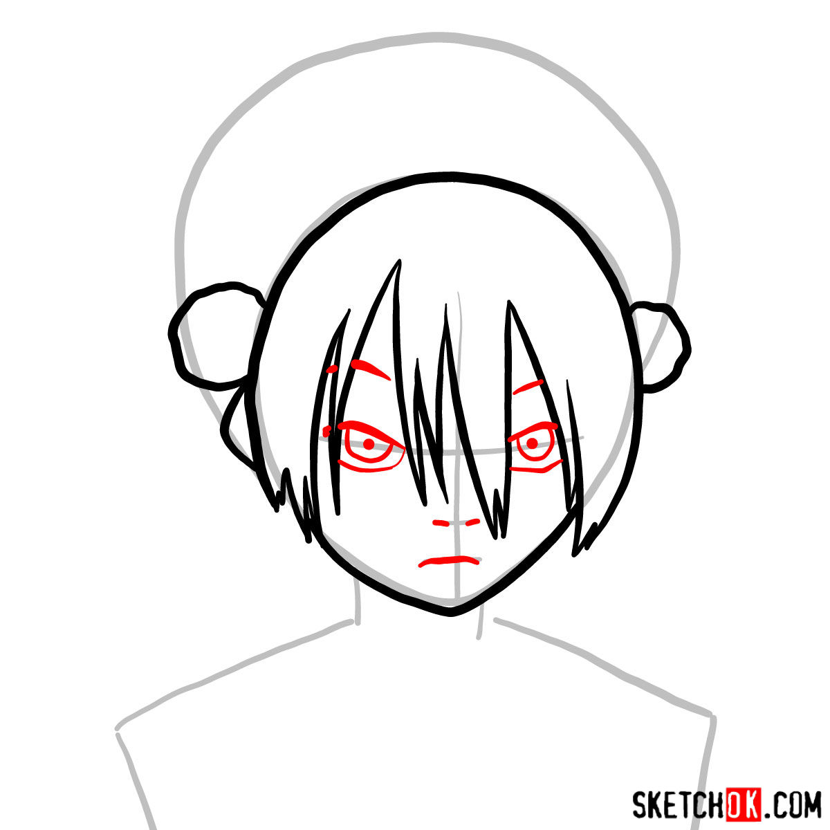 How to draw Toph Beifong's face - step 04
