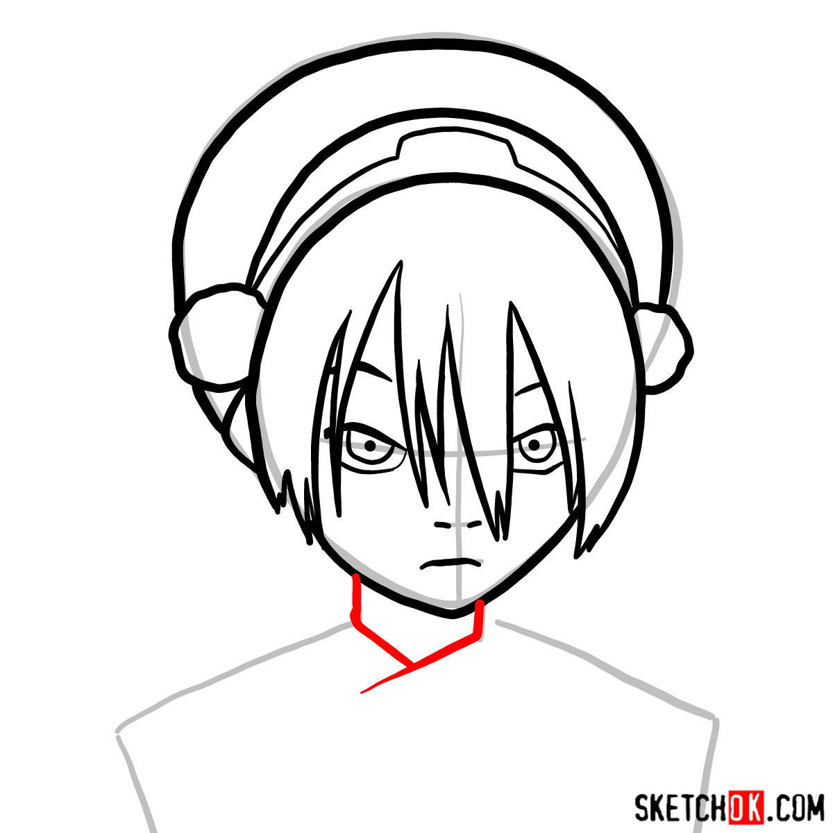 How to draw Toph Beifong's face - step 06