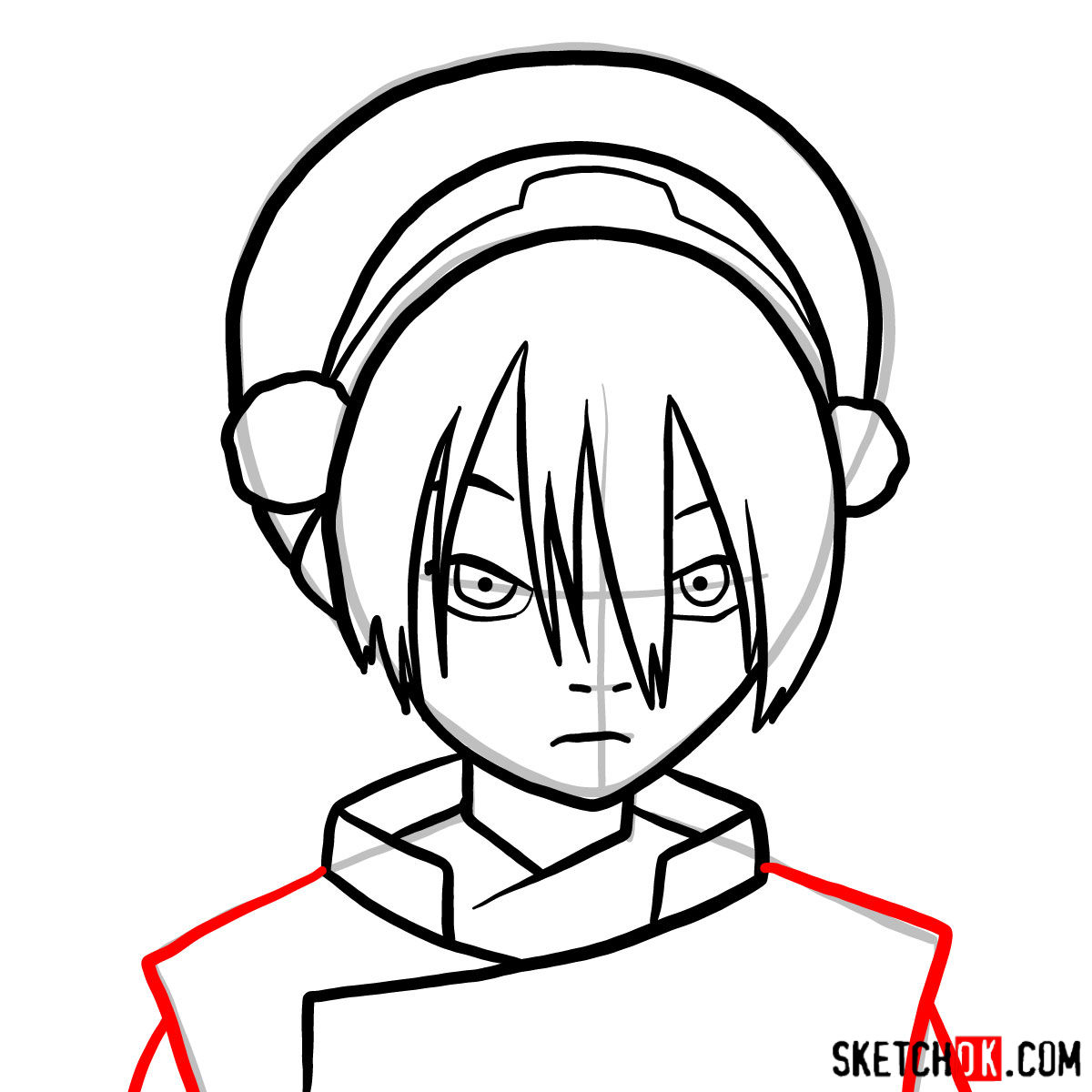 How to draw Toph Beifong's face - step 08