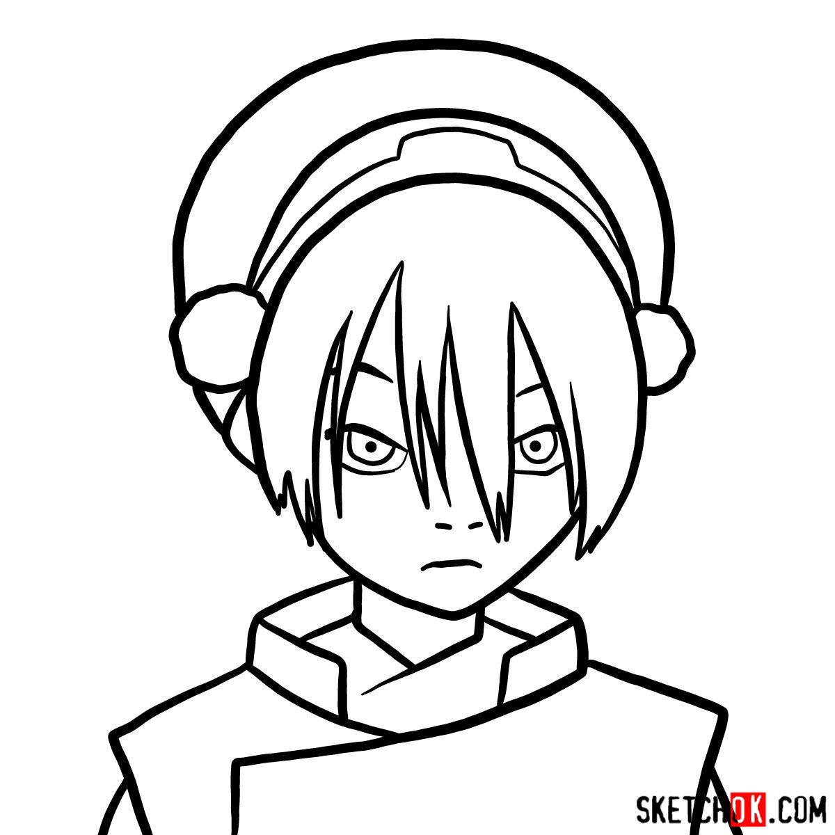 How to draw Toph Beifong's face - step 09